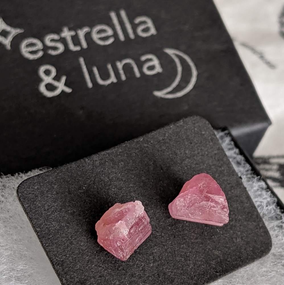 Raw Tourmaline Stud Earrings
